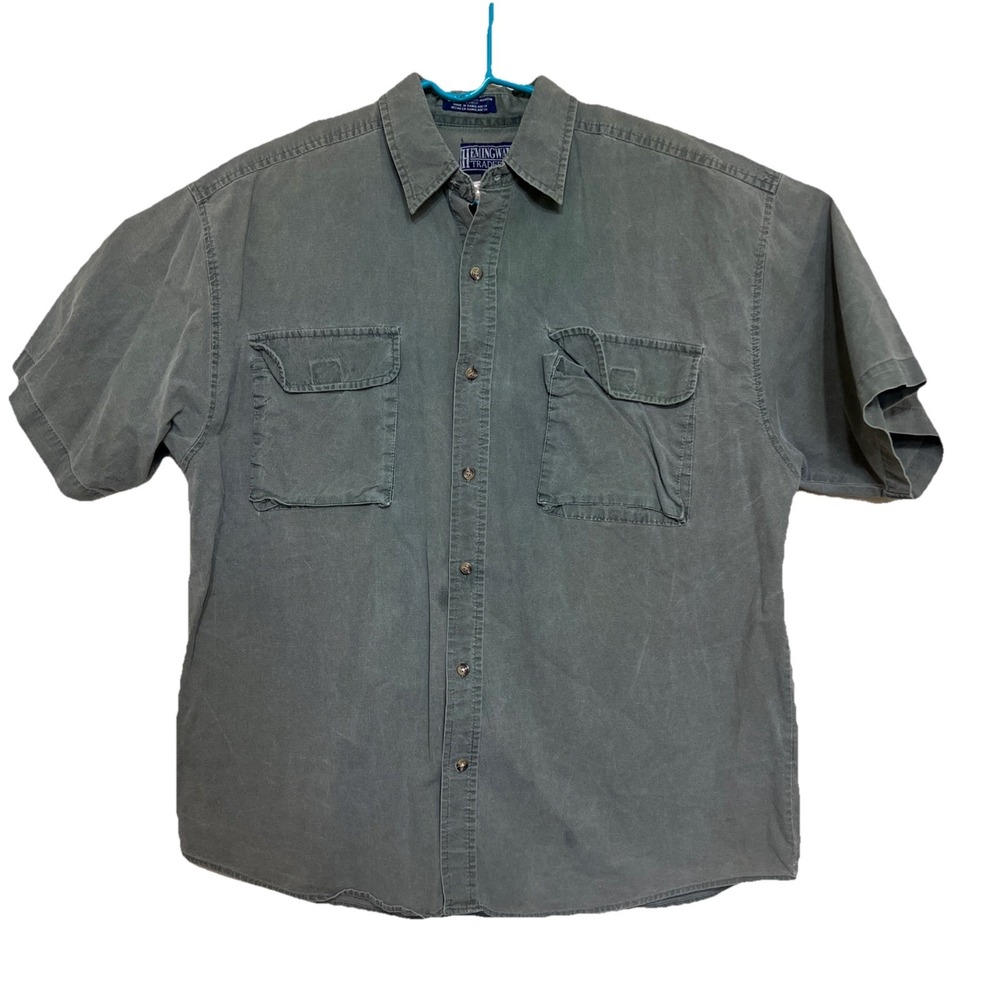 Hemingway Traders Short Sleeve Button Front Gray Shirt Pockets Men Size‎ XL